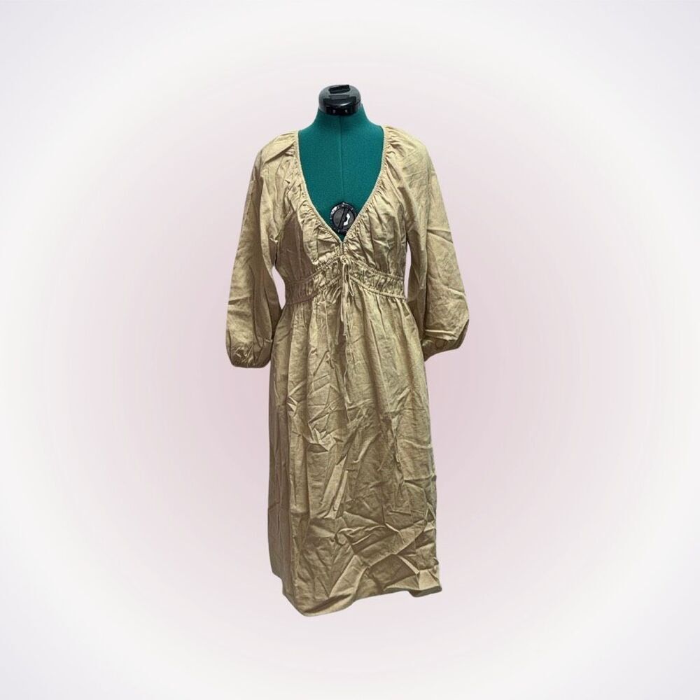 Universal Thread tan neutral peasant top long sleeve maxi dress | Sz M